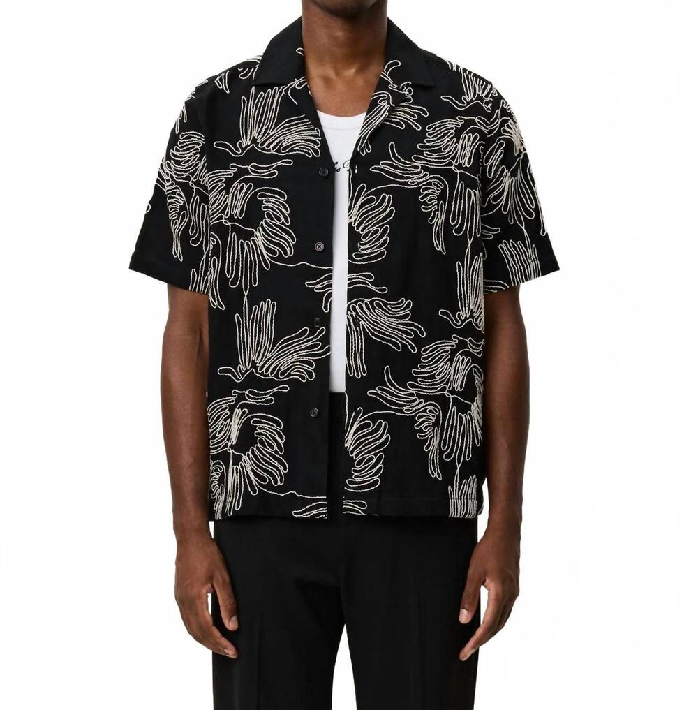 NEW LES DEUX liam aoe flower short sleeve shirt in black